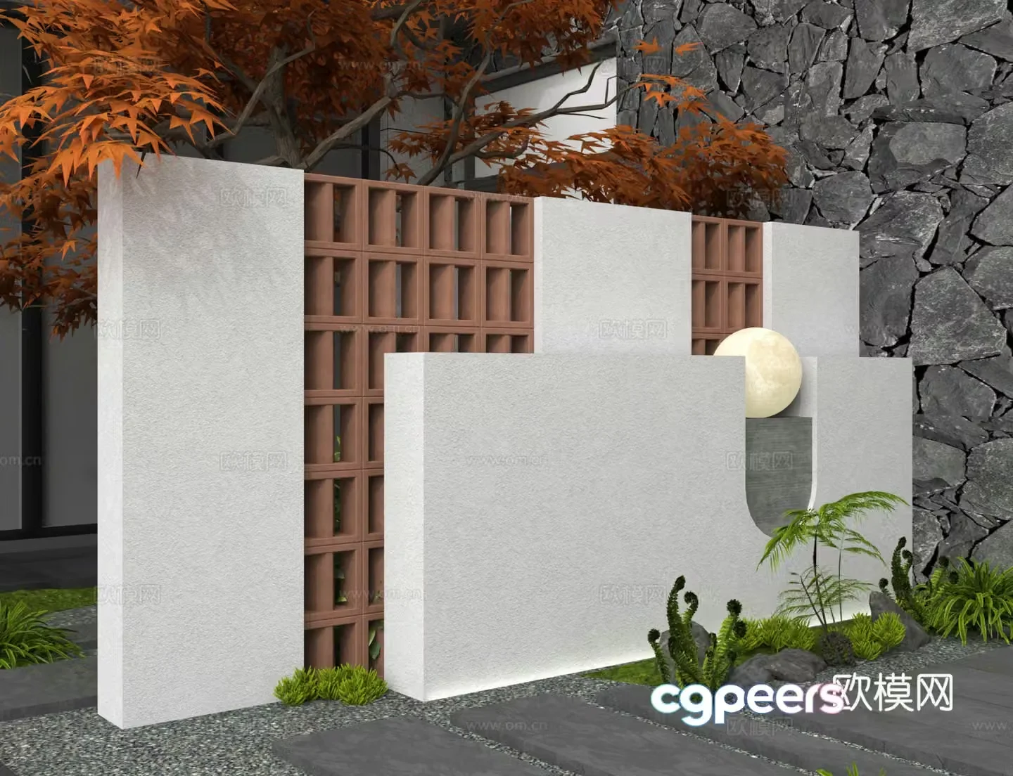 Community landscape wall courtyard landscape wall 3d model
