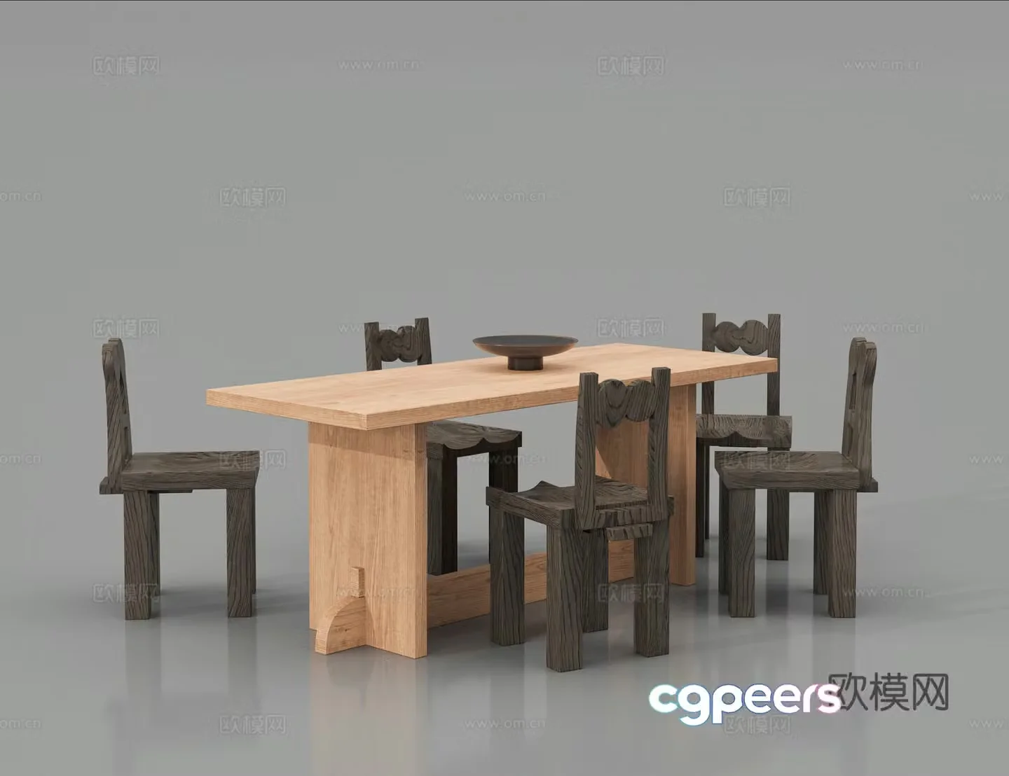 Medieval style dining table and chairs 3d model