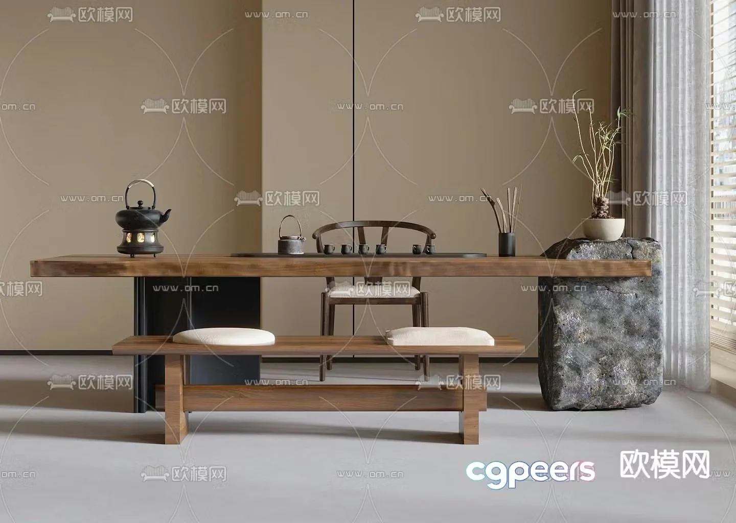 Modern tea table and chairs 3d model