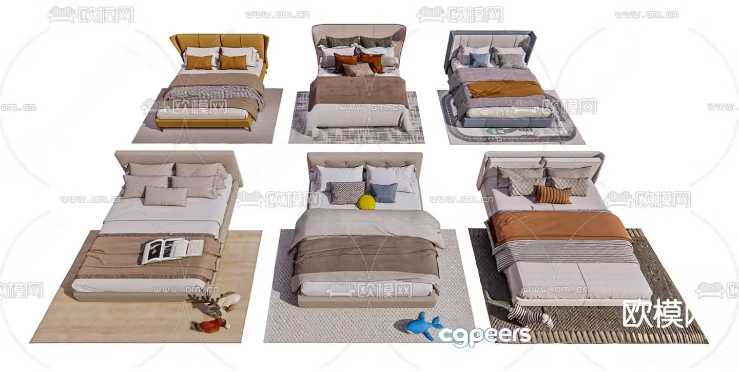 Fabric double bed bedroom bed master bedroom bed 3d model
