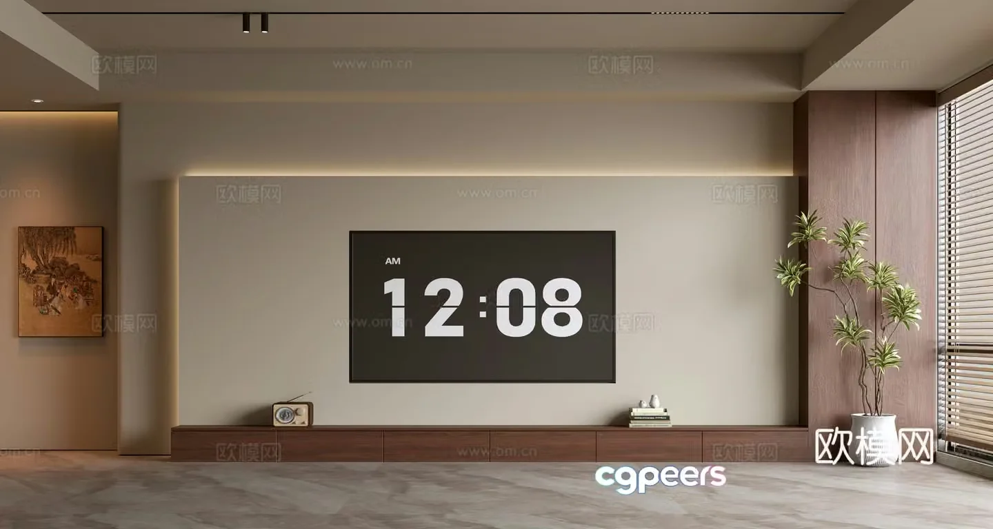 Middle-aged TV background wall 3d model