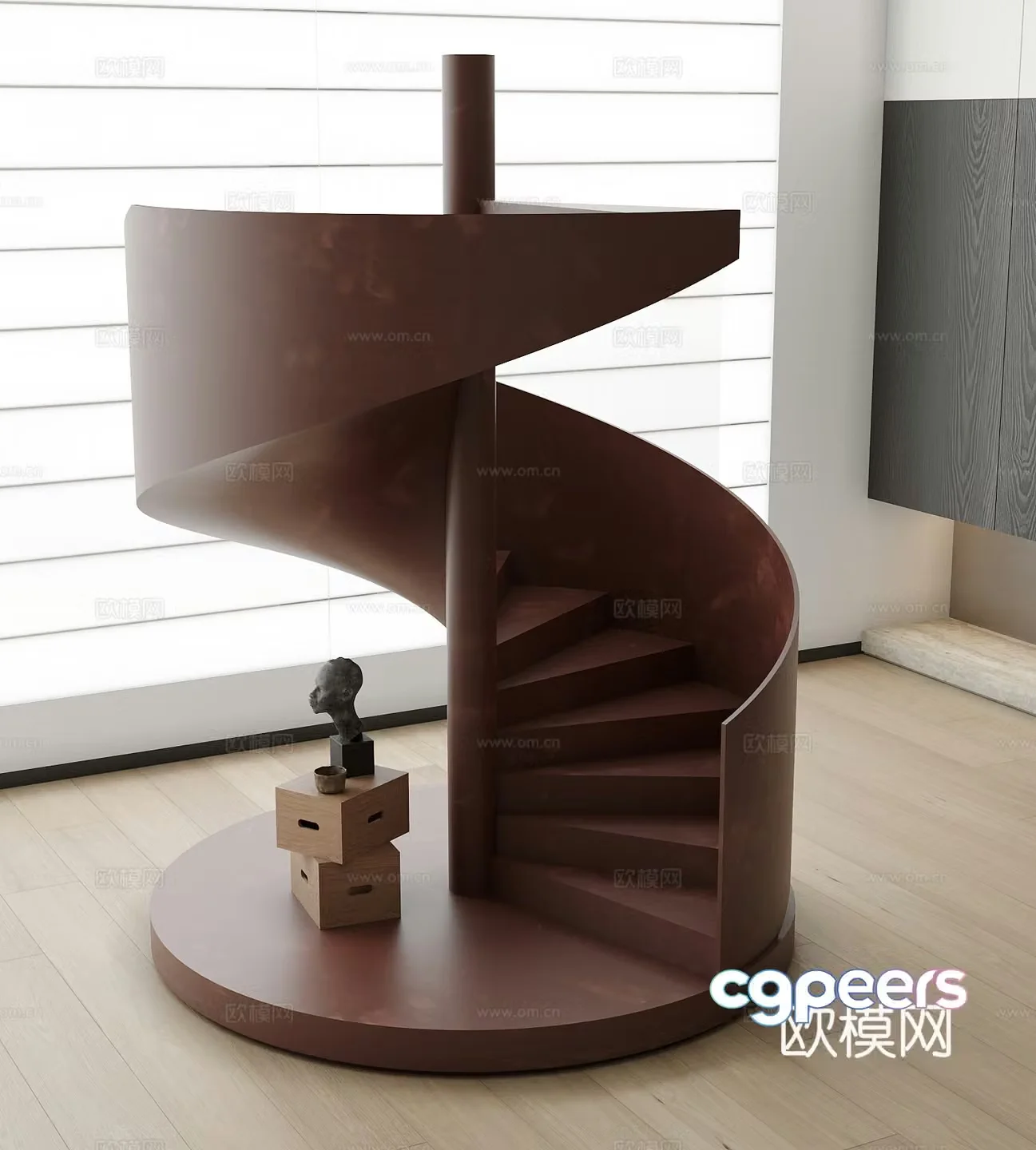 Modern spiral staircase handrail 3d model