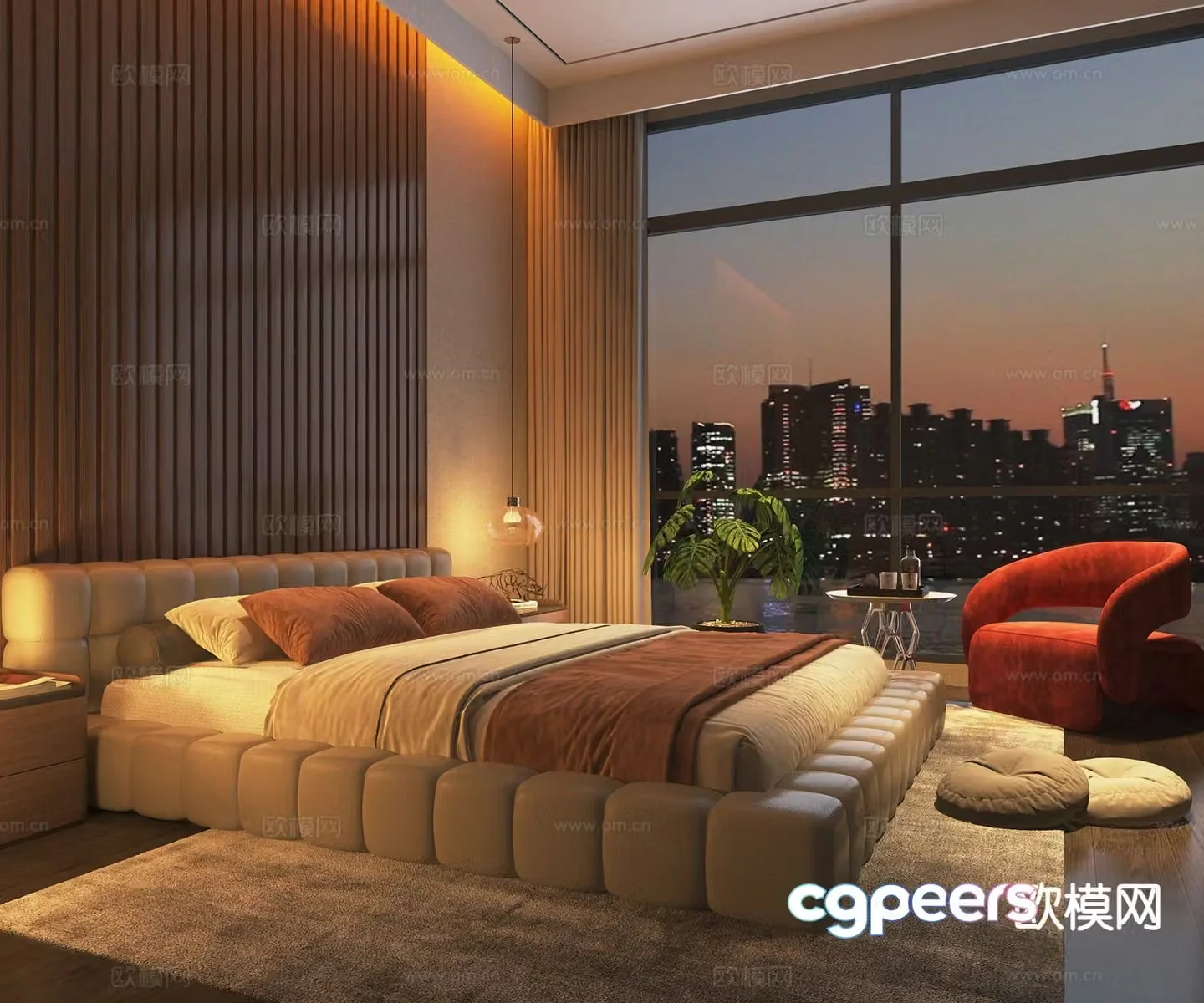 Modern double bed 3d model