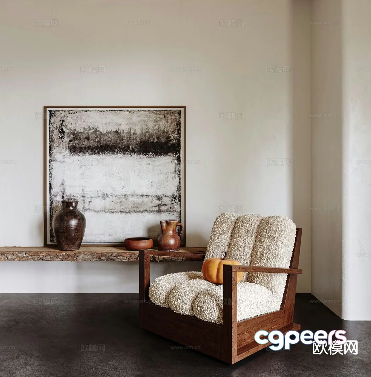 Wabi-sabi style single sofa 3d model