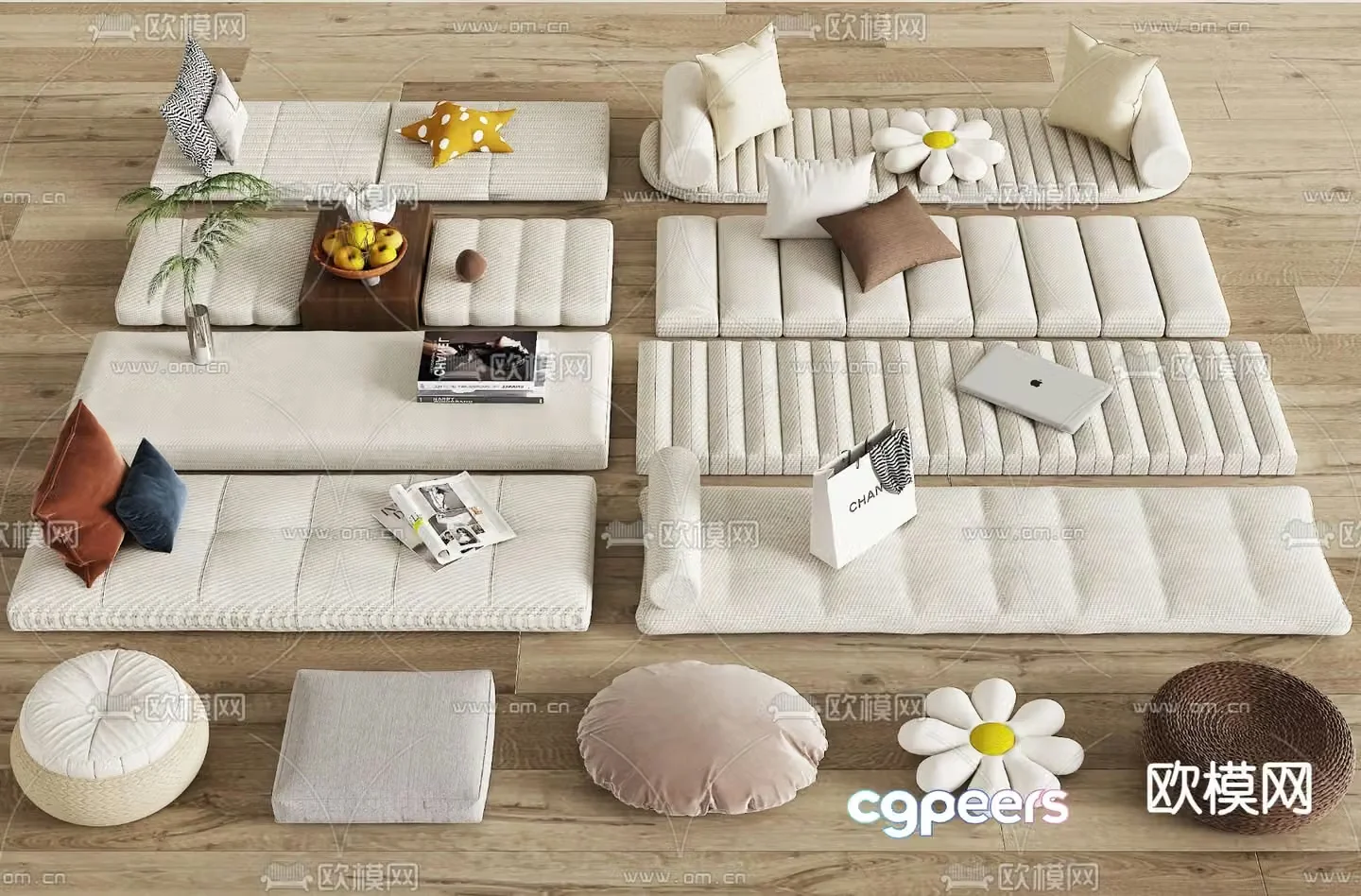 Cushion seat cushion bay window cushion futon 3d model