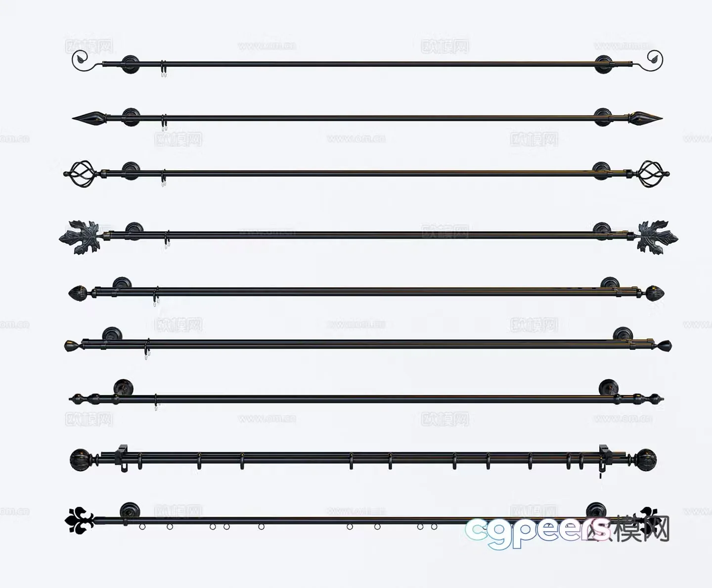 French curtain rod Roman rod Sliding rod Curtain guide rail 3D model