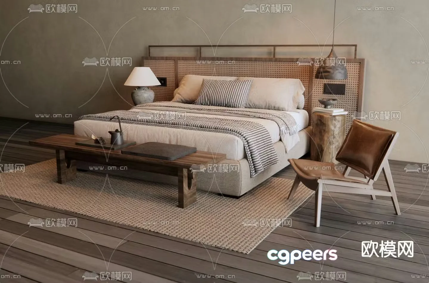 Wabi-sabi double bed 3d model