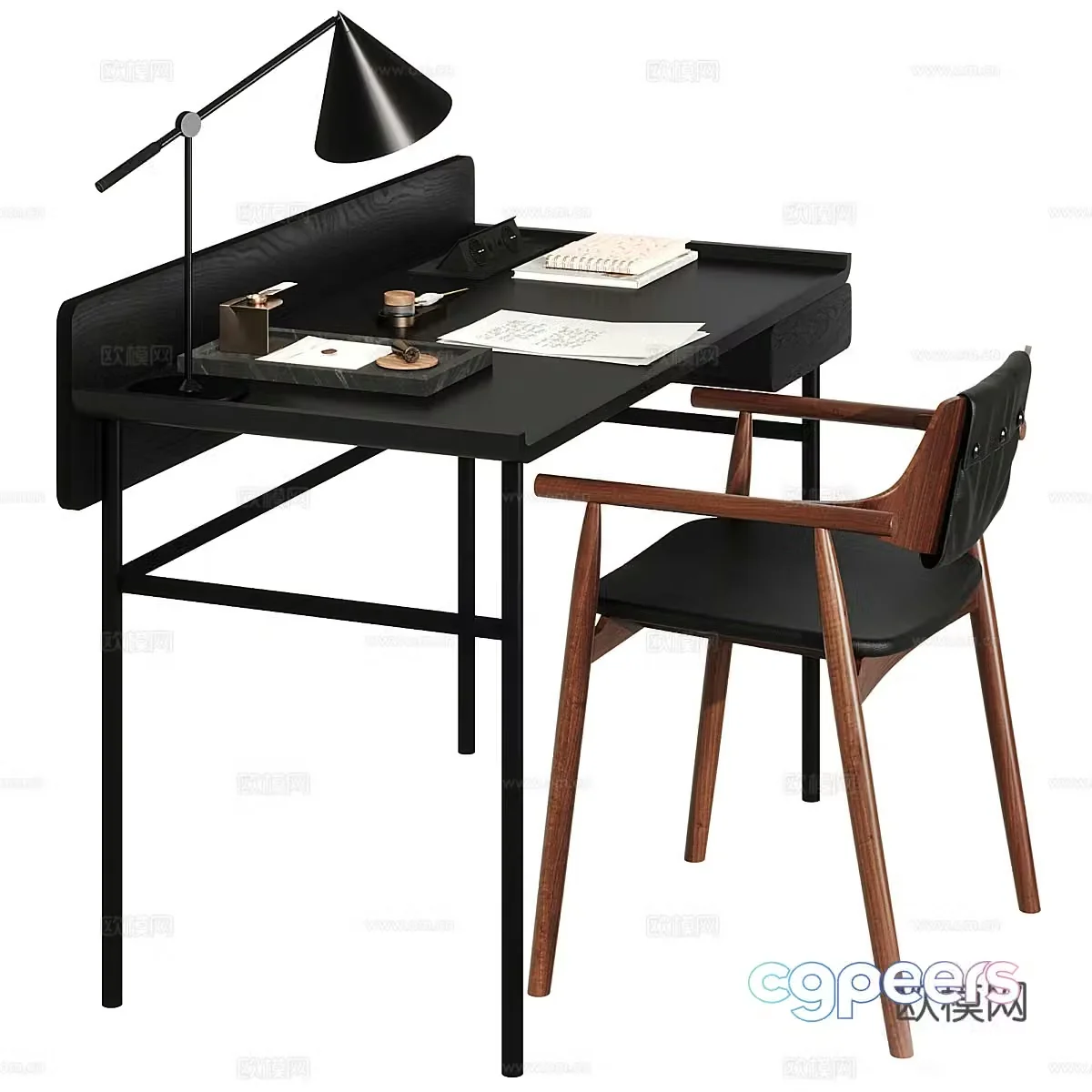 New Chinese style light luxury desk and chair 3D model