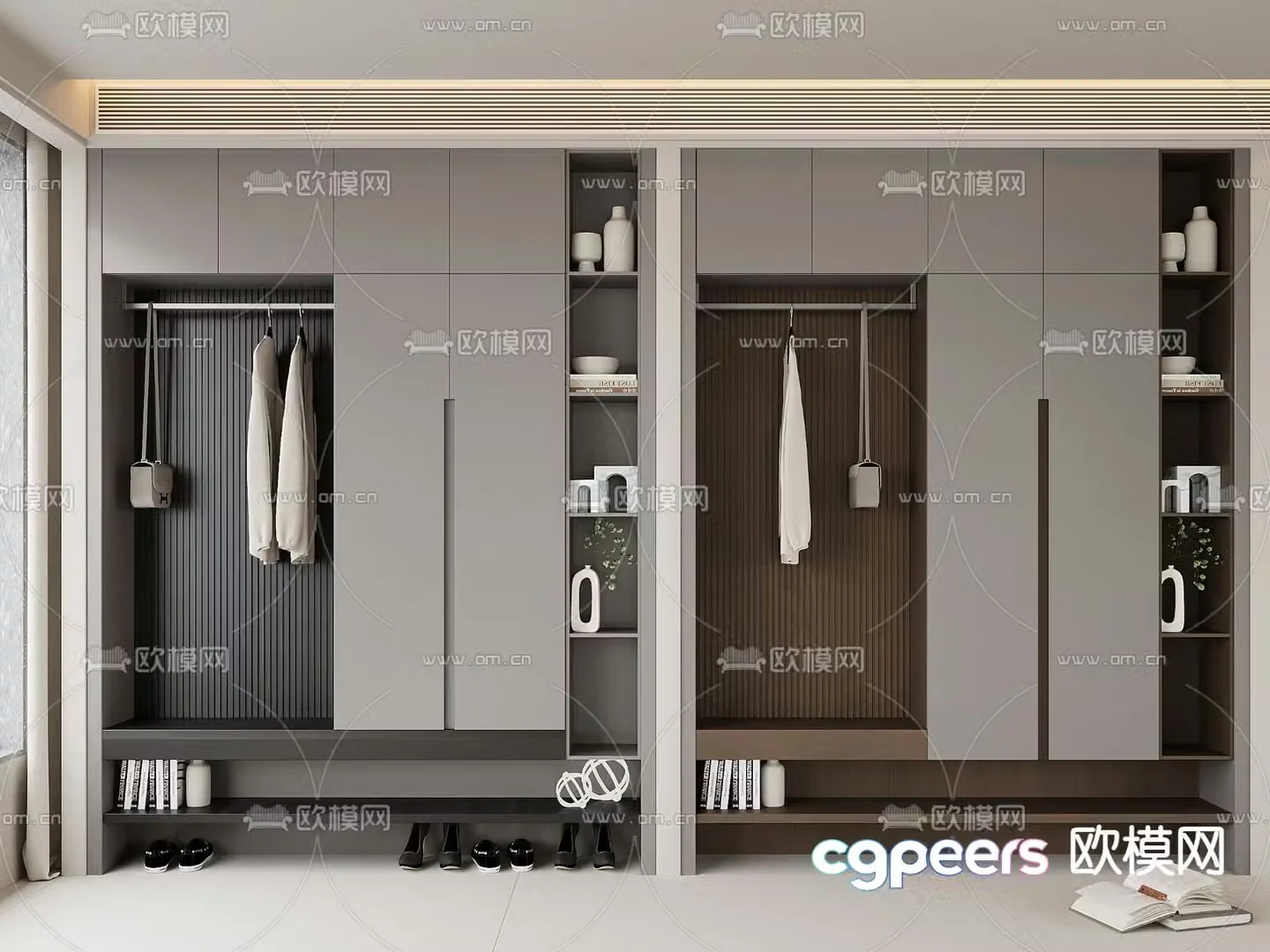 Advanced gray shoe cabinet shoe hat cabinet 3d model