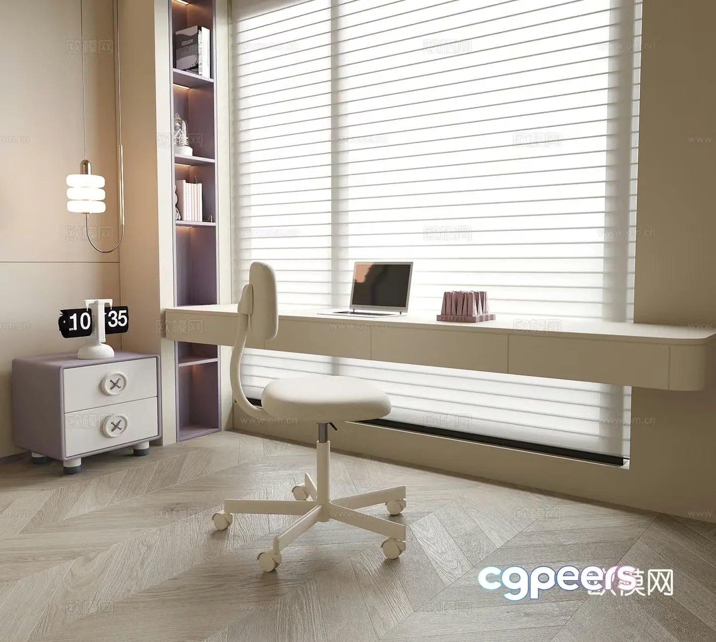Modern bedroom desk and chair children’s desk and chair venetian blind 3d model