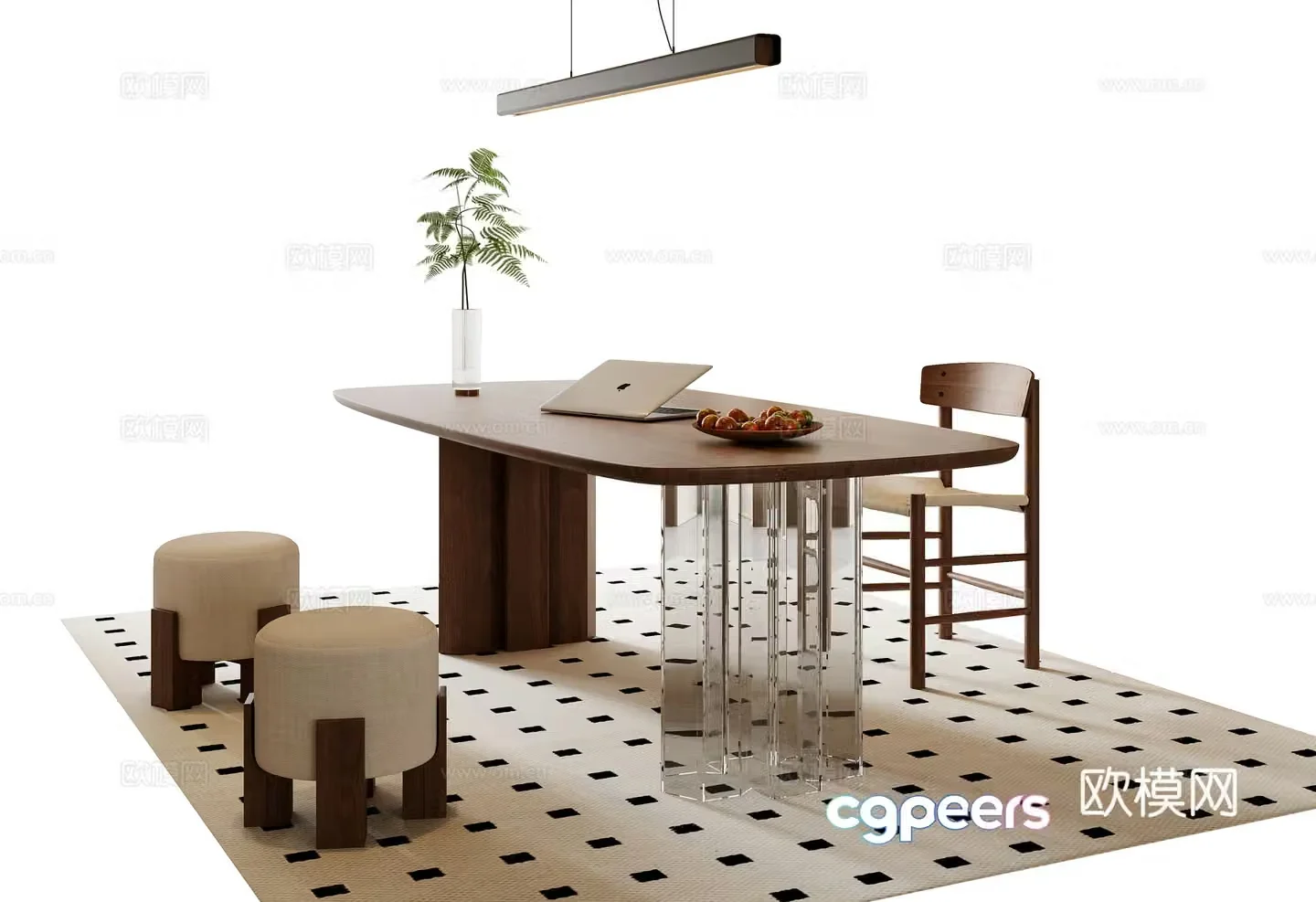 Medium style desk and chair combination 3D model
