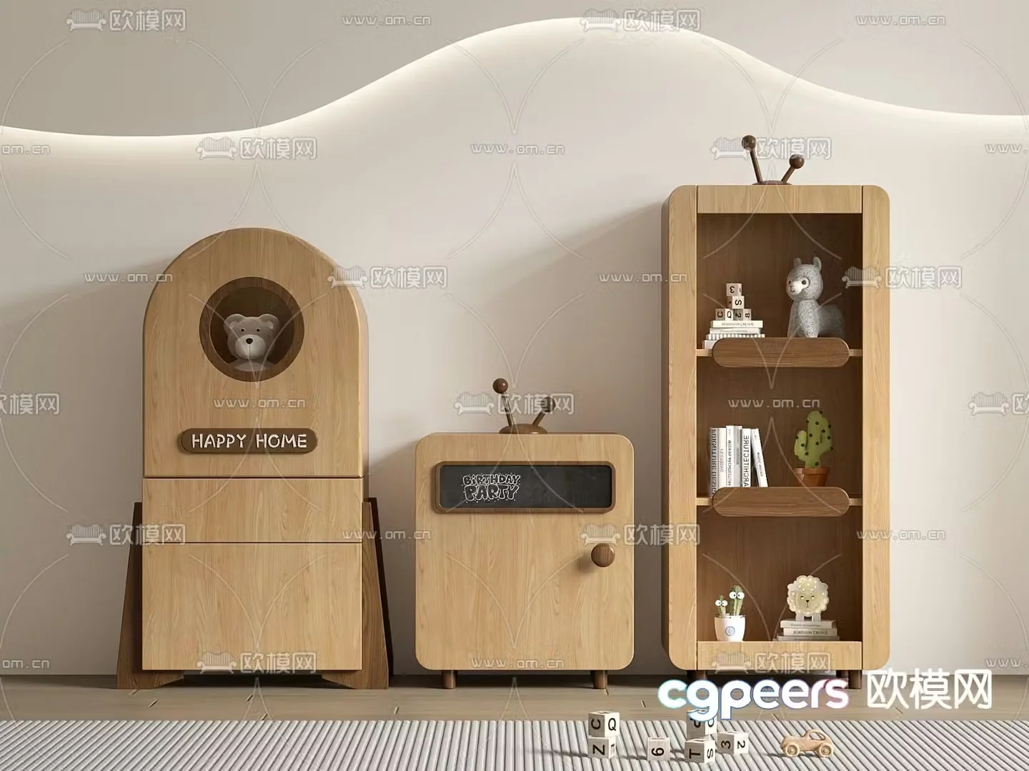 Children’s bookcase storage cabinet 3d model