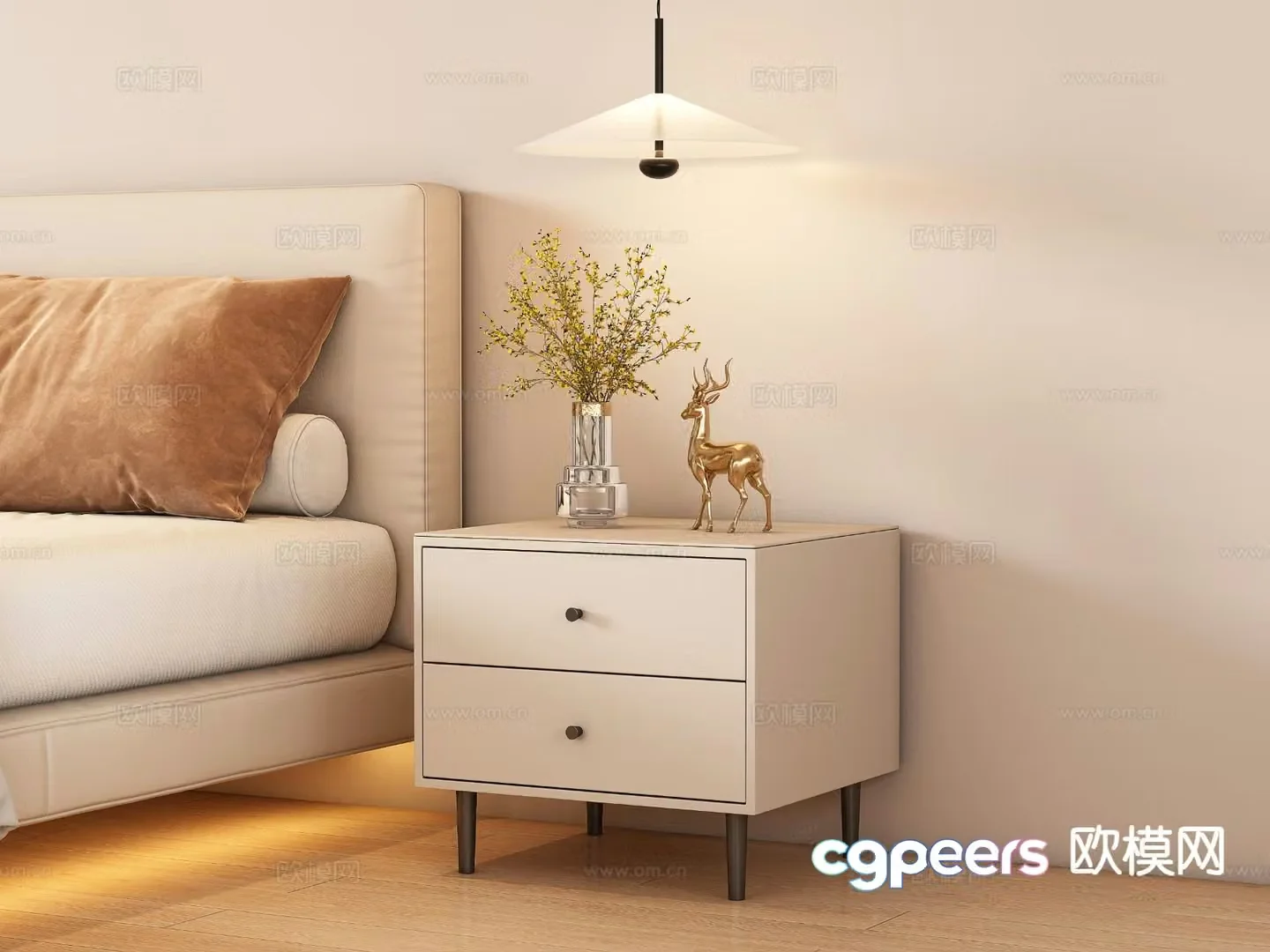 Cream style bedside table 3d model