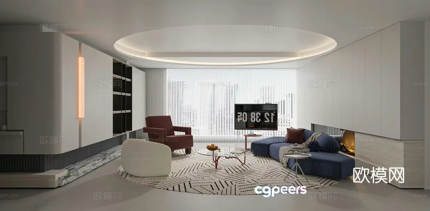 Modern large flat living and dining room kitchen 3d model