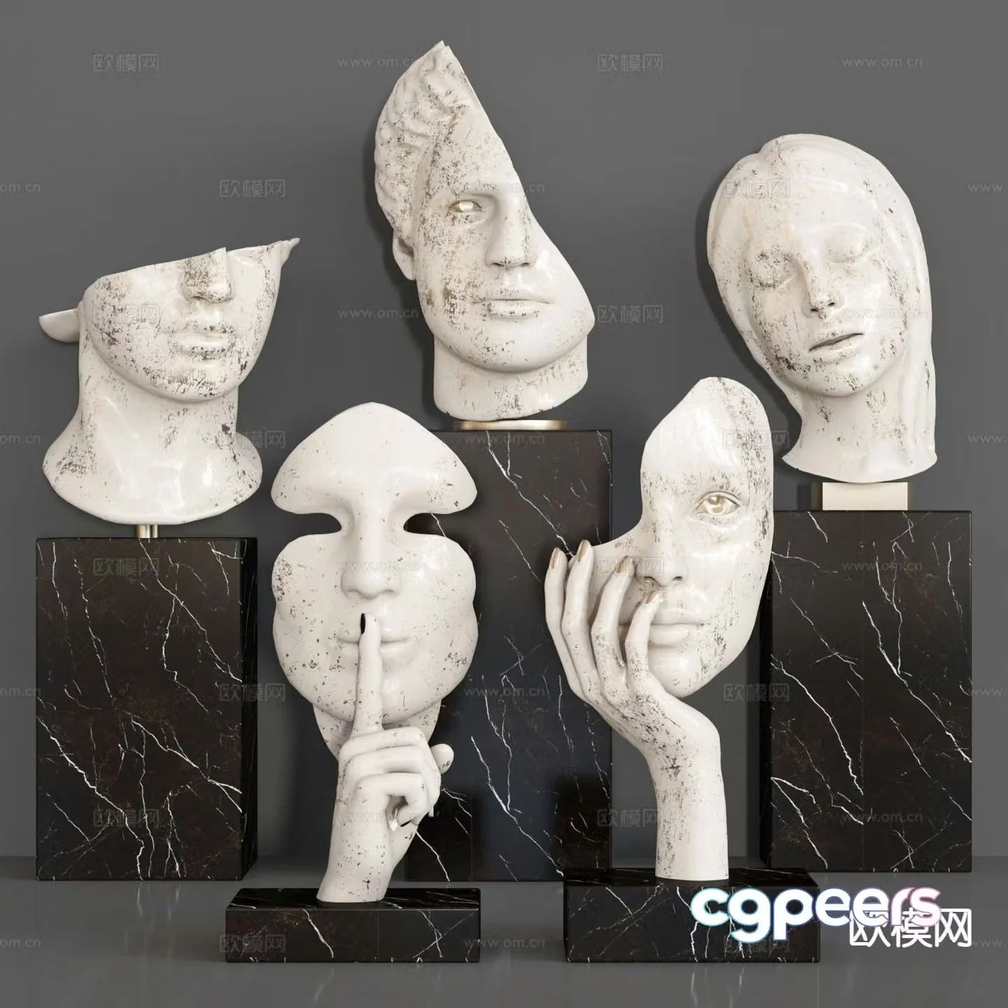 Modern human face sculpture 3d model