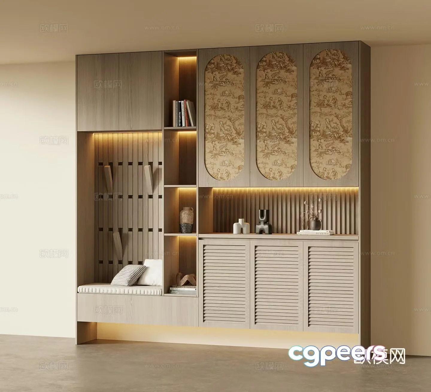 Middle-aged style home entrance shoe cabinet 3D model