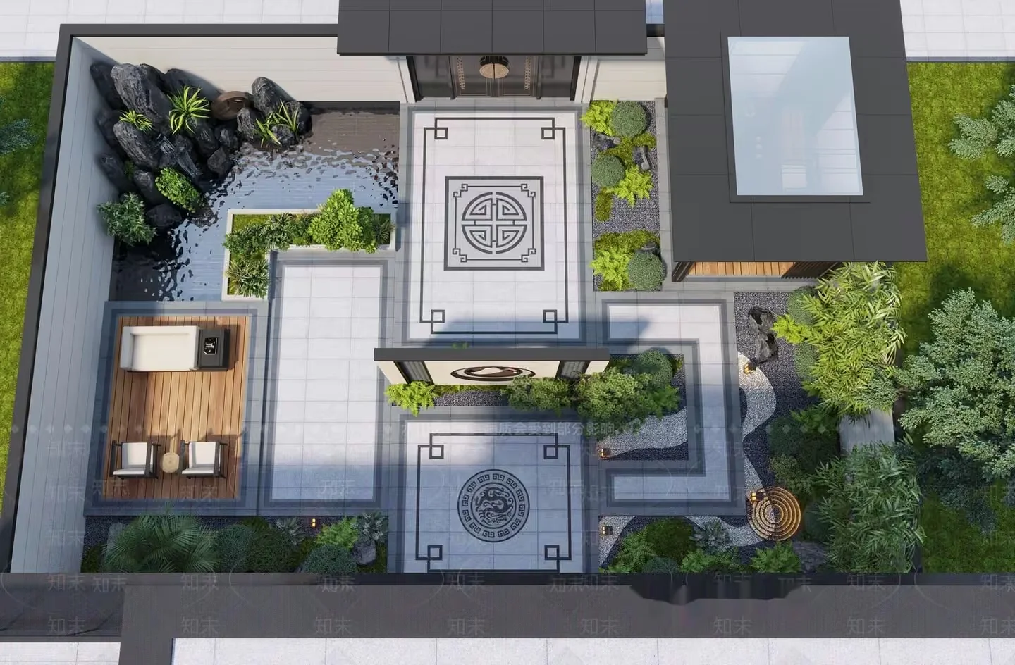Aerial View Of A Modern Home With A Japanese-Inspired Garden 3D Model – 10896 – VRAY Render