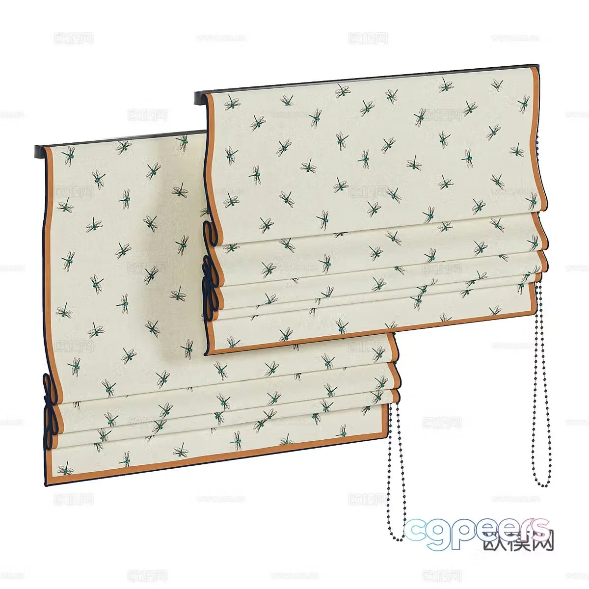 New Chinese Roller Blind Cloth Curtain Folding Curtain Roman Blind 3D Model