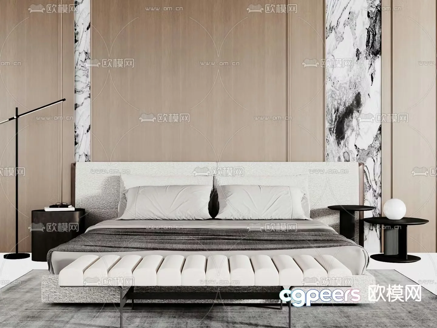 Modern double bed 3d model