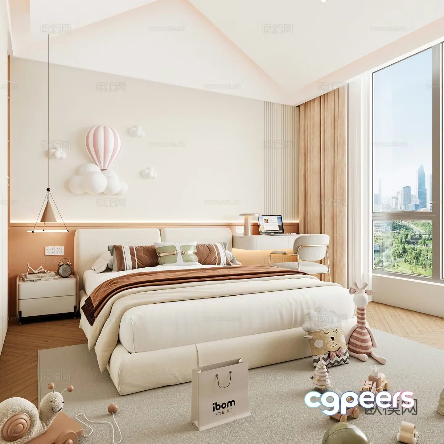 Modern children’s room boy’s room girl’s room children’s bed children’s wardrobe children’s desk 3d model