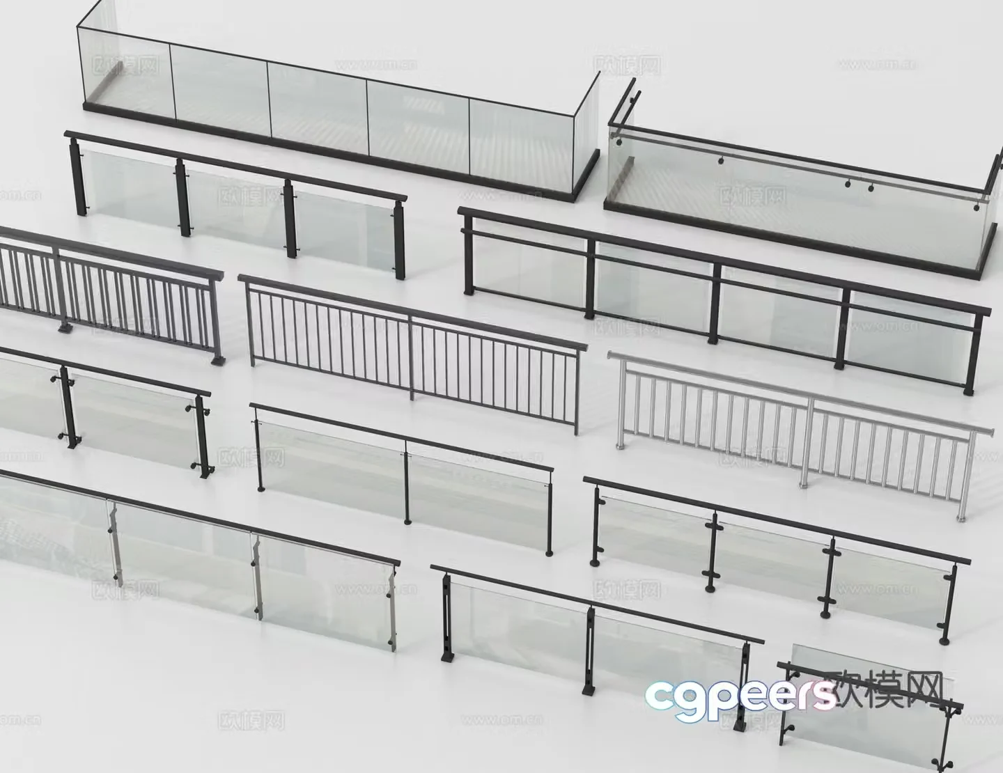 Glass railing fence guardrail fence 3d model