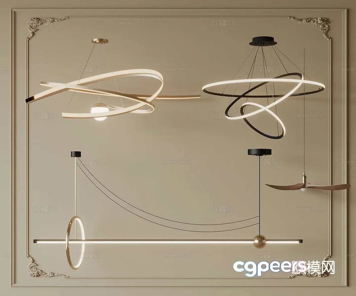 modern metal chandelier long chandelier decorative chandelier 3d model