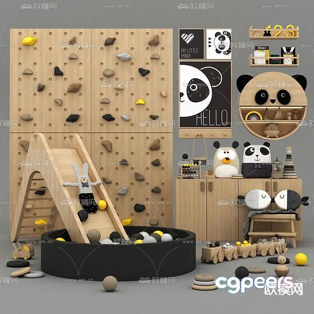 Modern children’s wooden toy building blocks slide 3d model