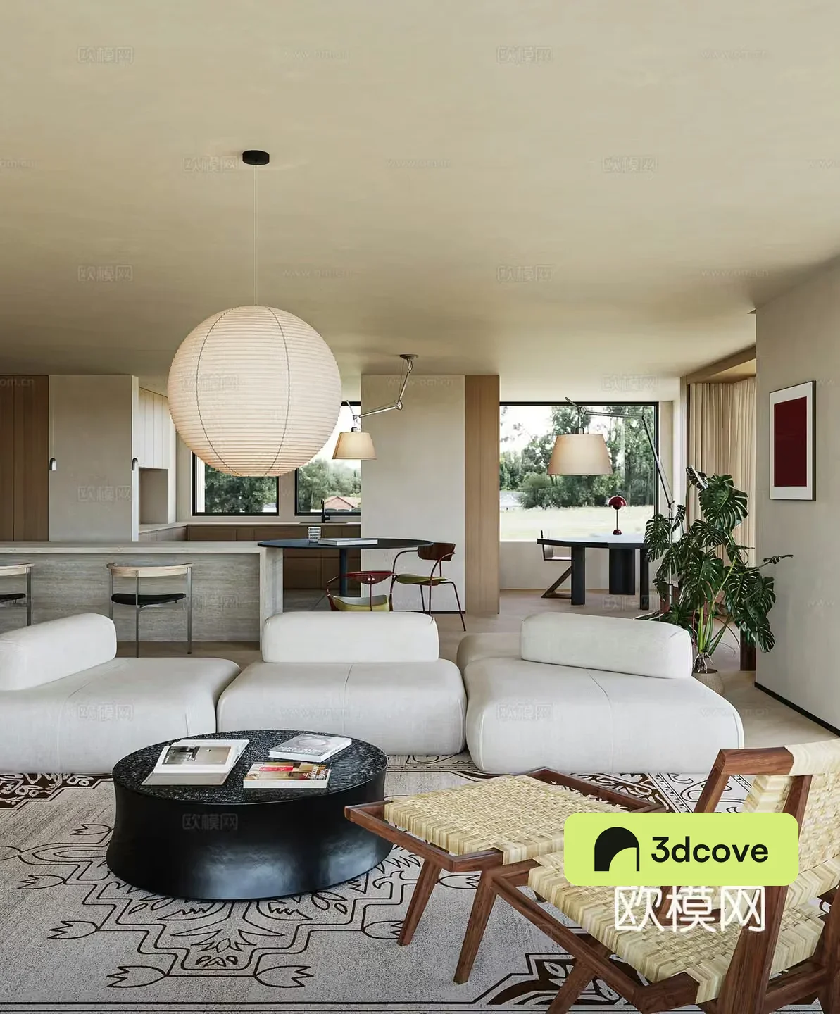 Modern living and dining room