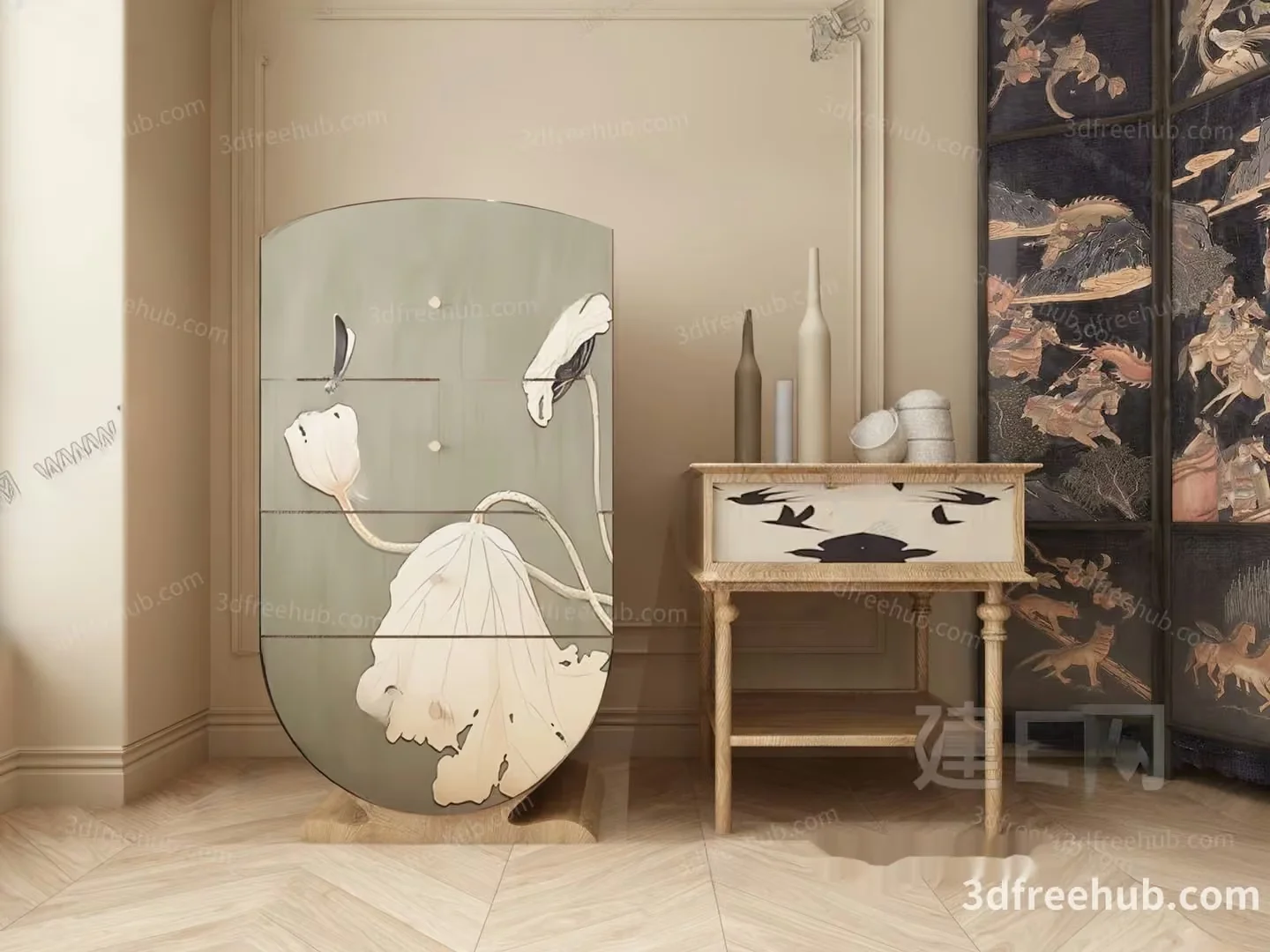 Modern Asian Decor 3D Model – 19649 – VRAY Render