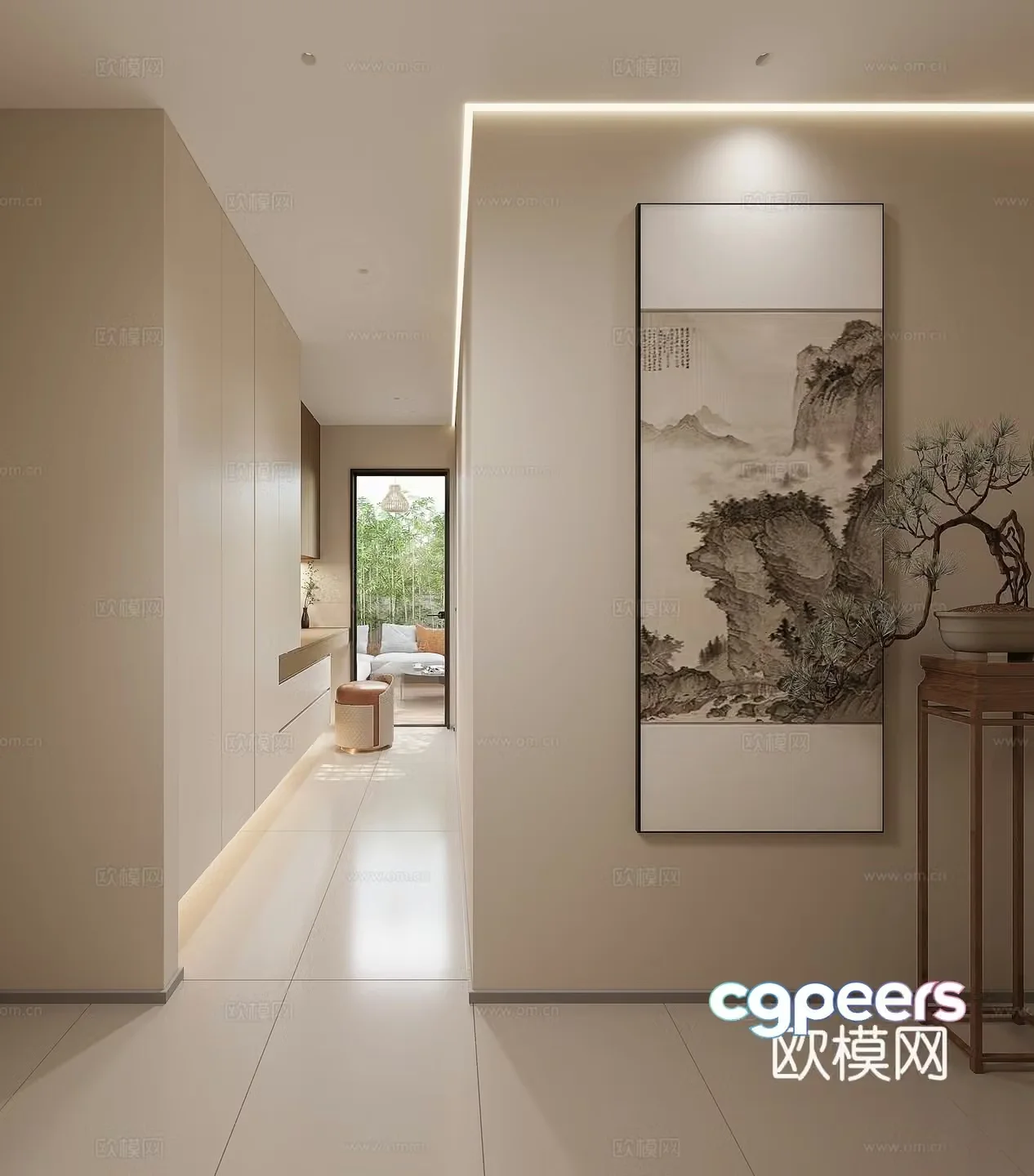 New Chinese style entrance corridor corridor 3D model