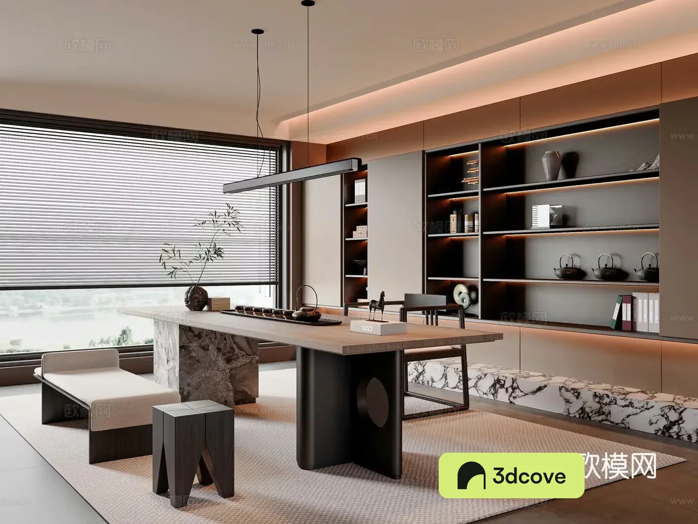 Modern new Chinese-style tea room cabinet tea room accessories ornaments tea table and chair combination