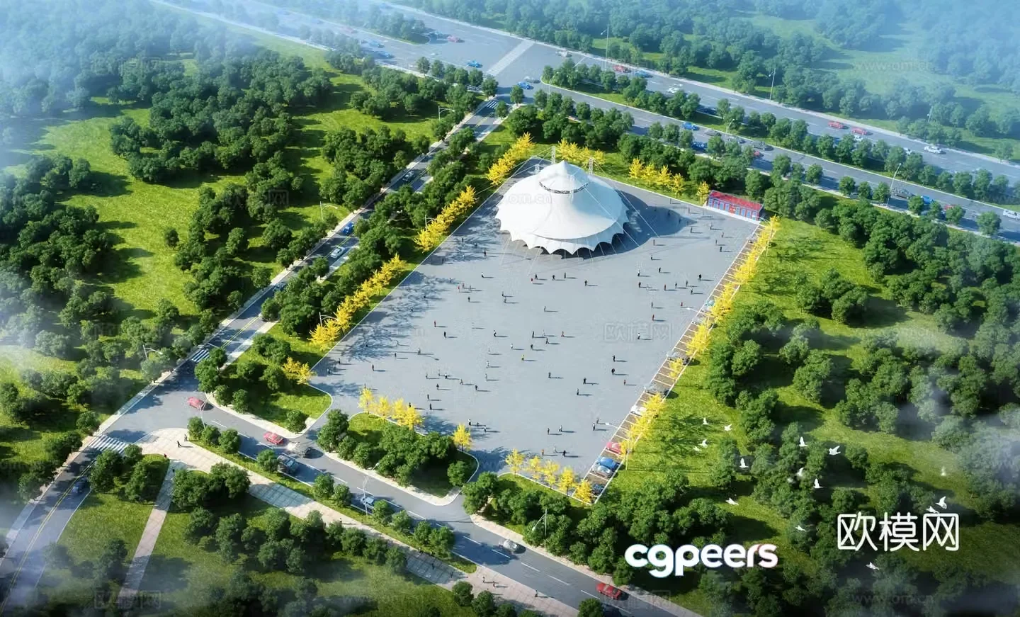 Modern circus tent aerial view 3d model