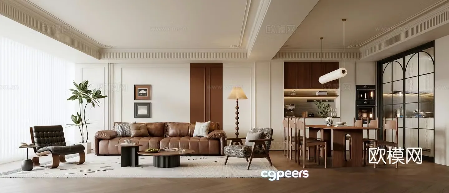 French living and dining room 3d model