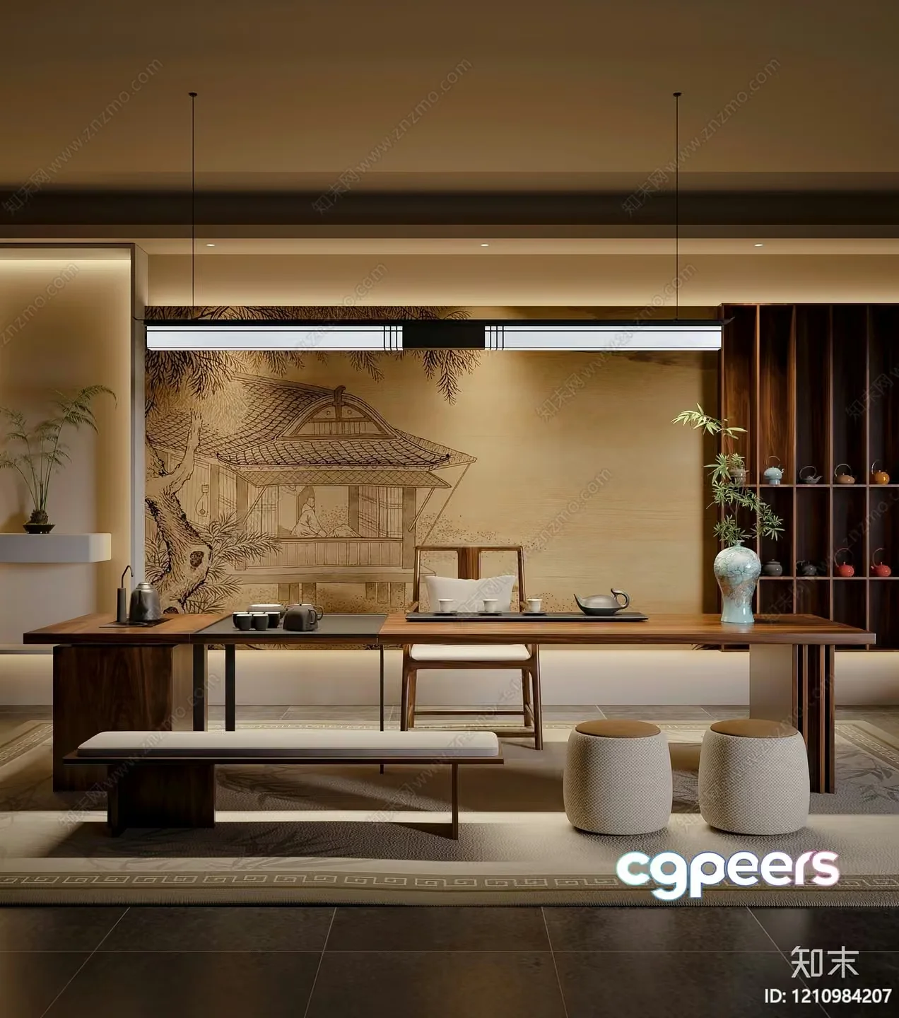 Modern Asian-Style Dining Room 3D Model – 2024 – VRAY Render