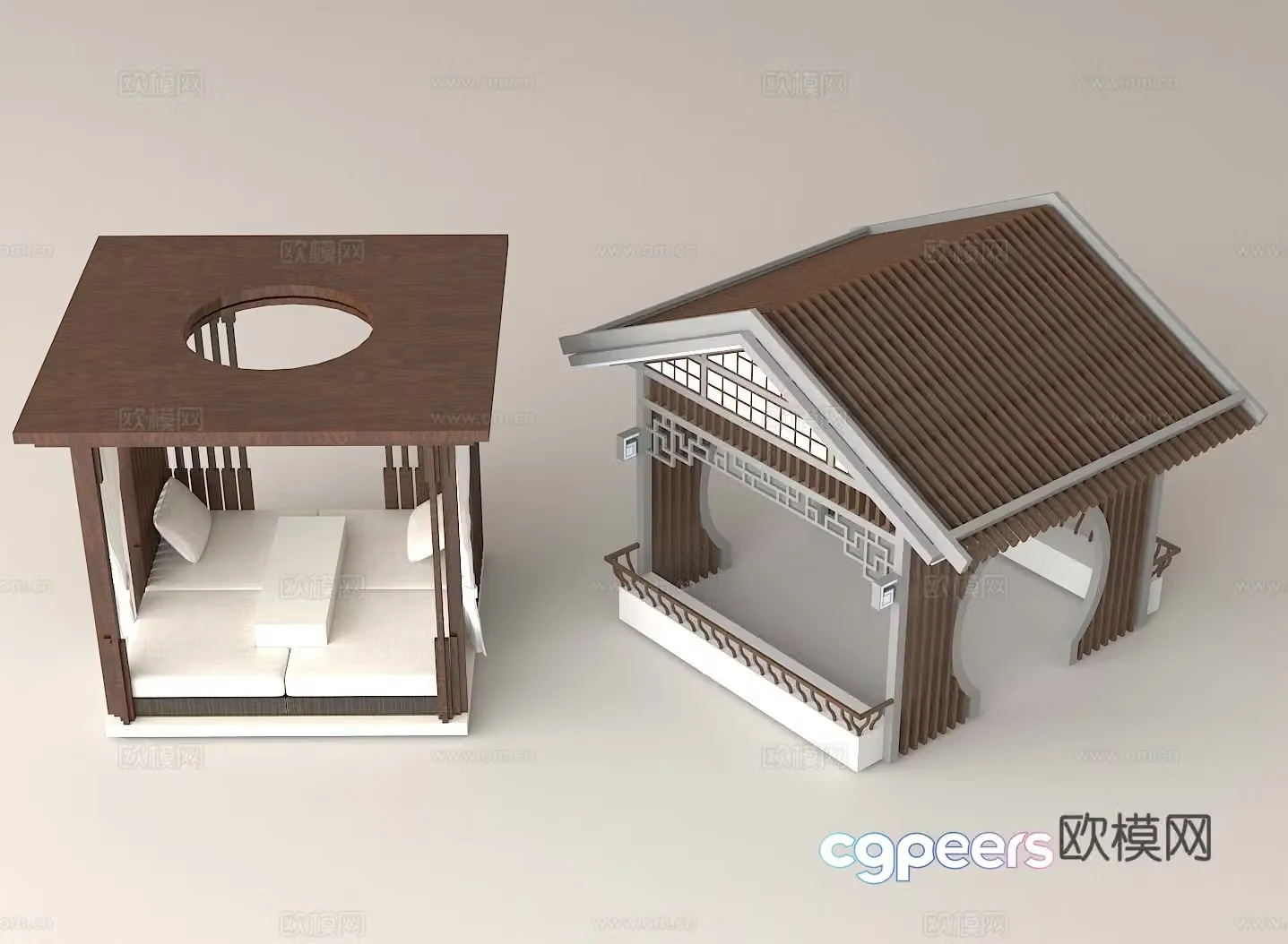 Chinese style building outdoor pavilion wooden structure landscape building 3d model