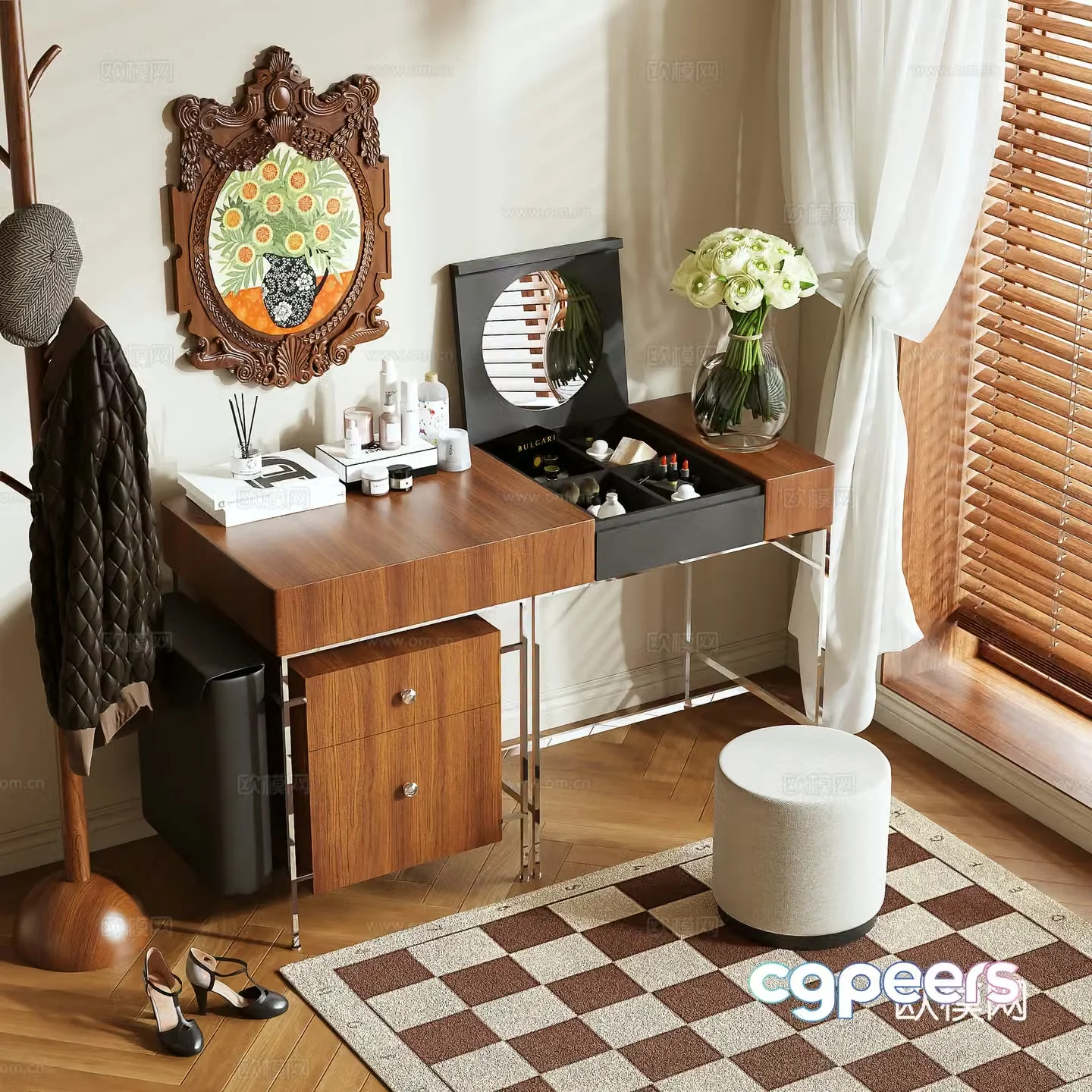 Log style dressing table 3d model