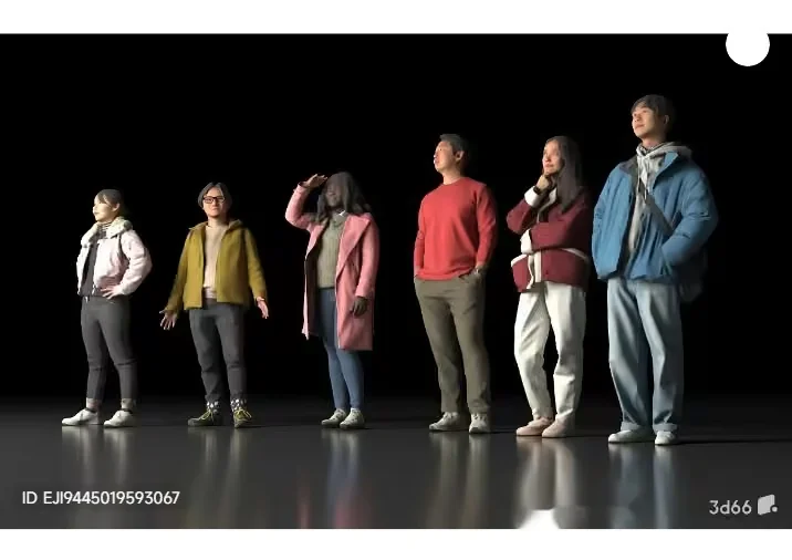 A Group Of People Standing In A Line 3D Model – 14246 – VRAY Render