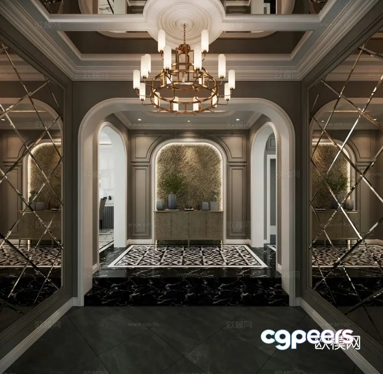 European style villa villa entrance entrance entrance light luxury entrance 3D model