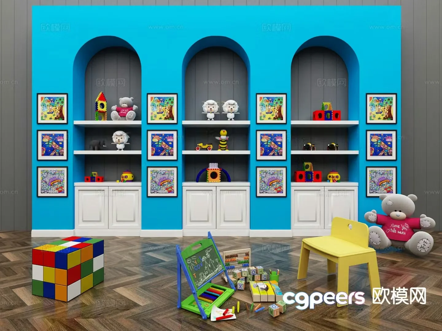 Kindergarten background wall toys doll 3d model