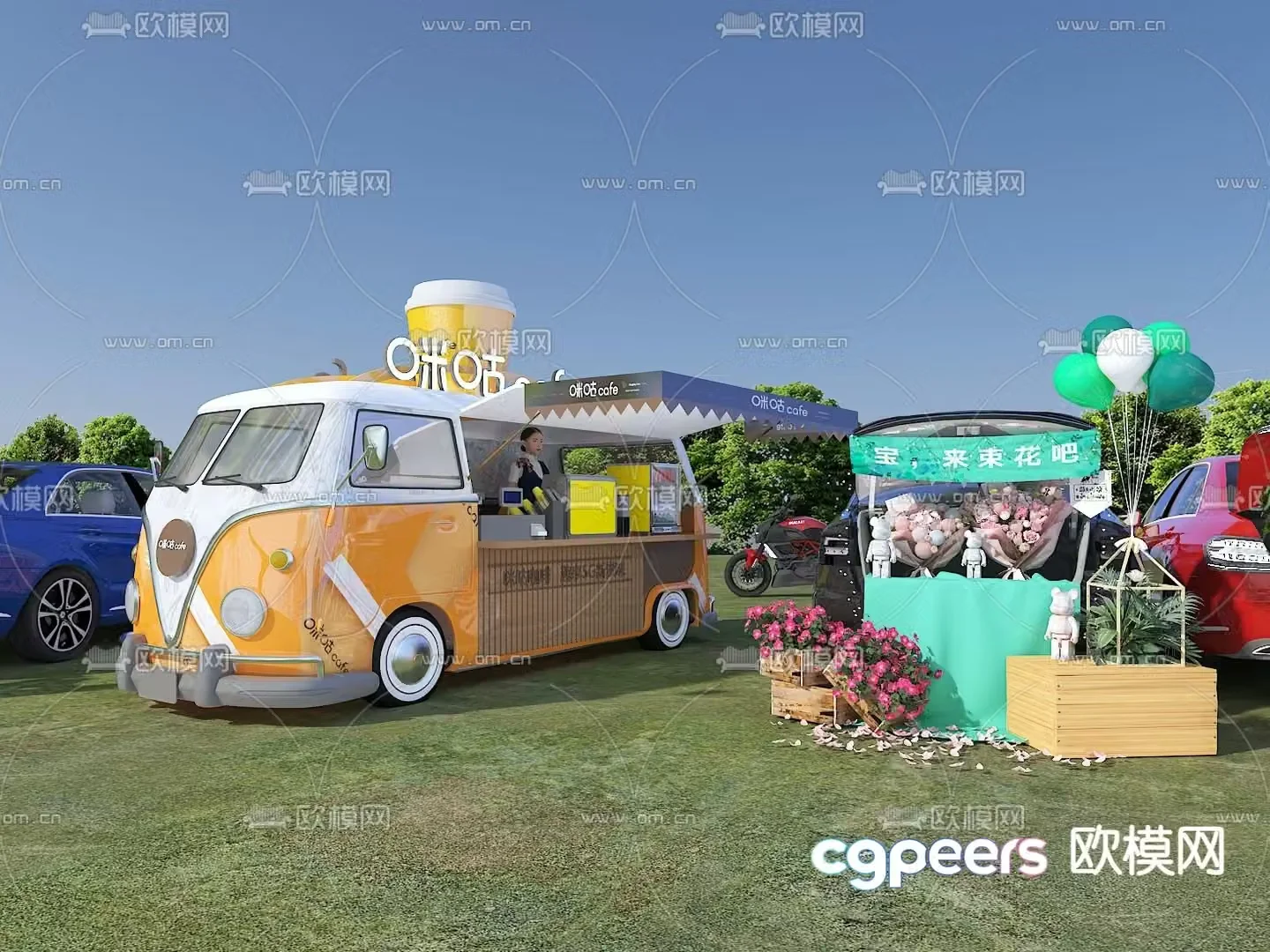 Fast food truck push cart trunk Chenmei 3D model