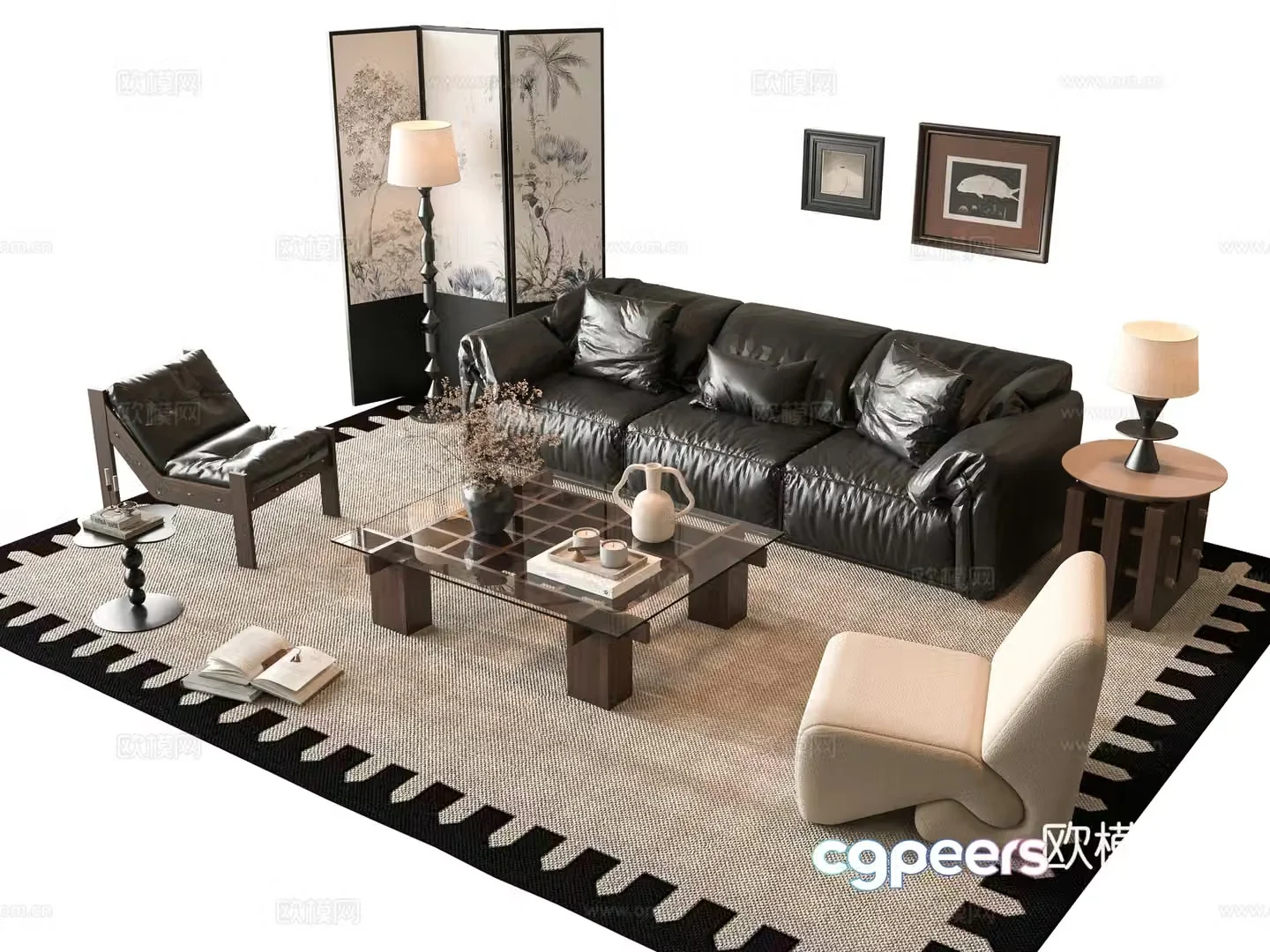 French sofa combination 3D model