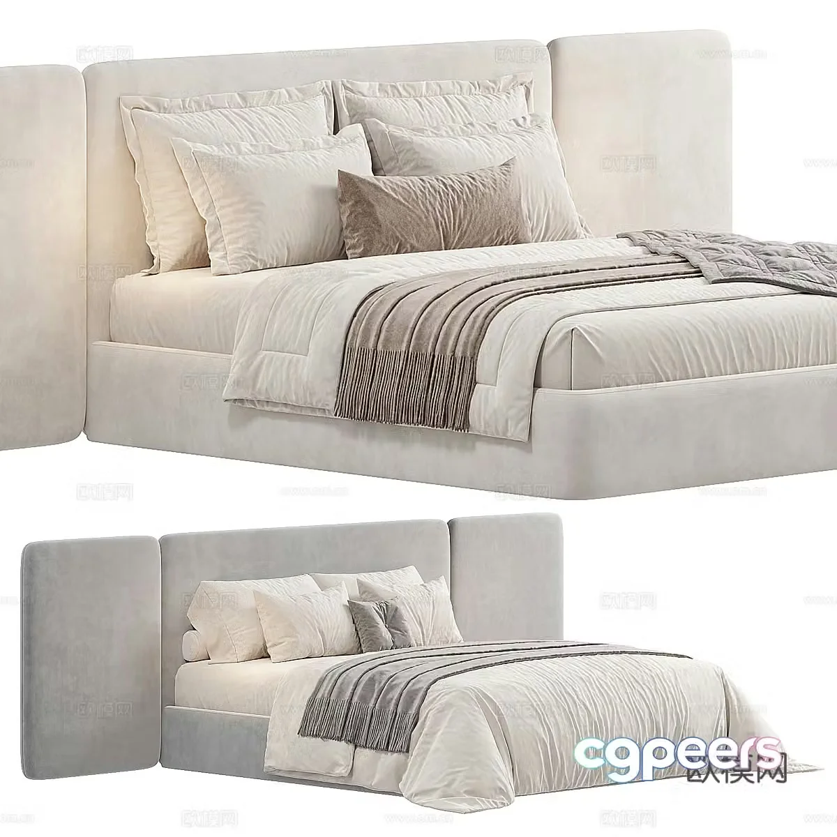 Modern Cream Style LOLA Fabric Double Bed 3D Model