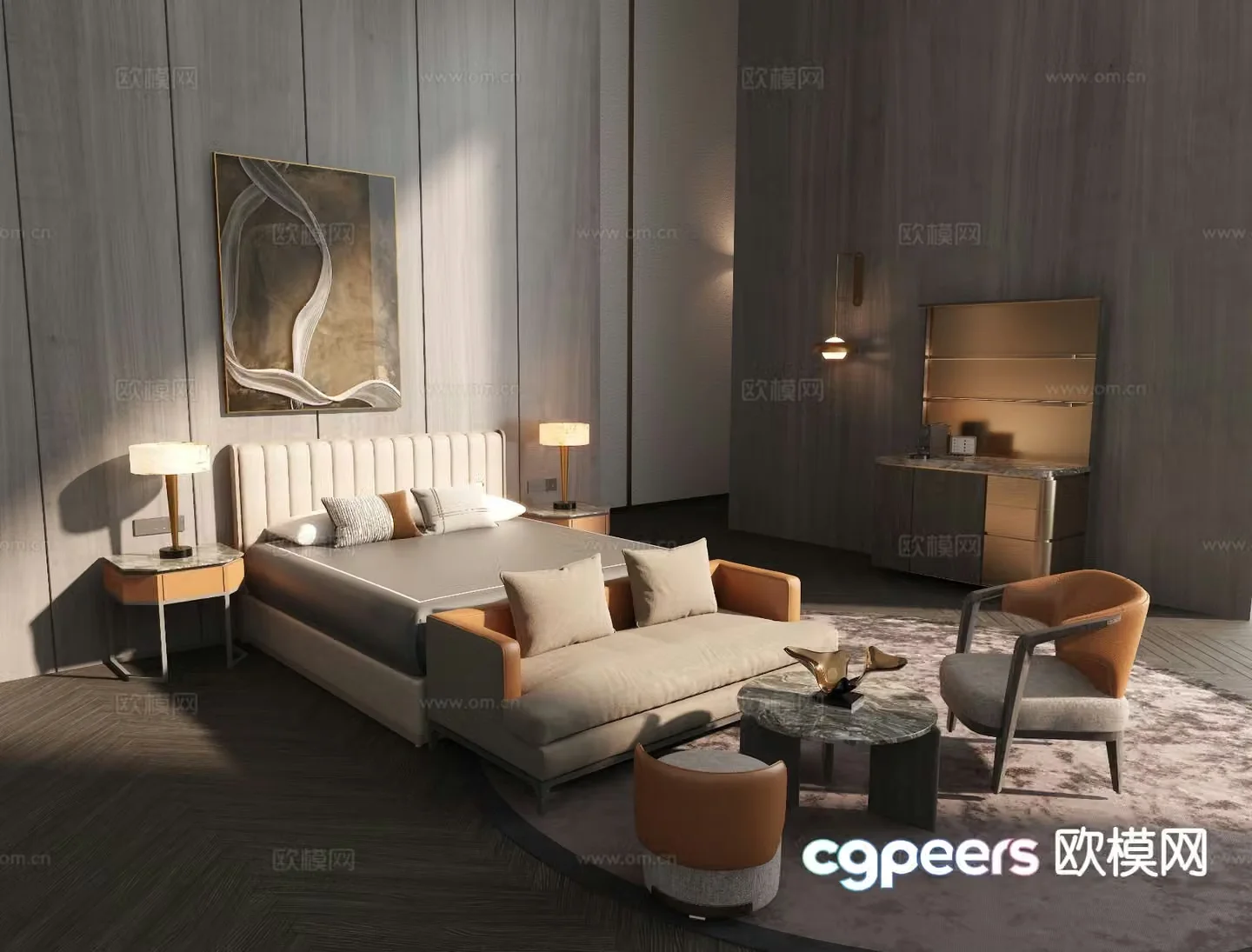 Hotel double bed modular sofa 3d model