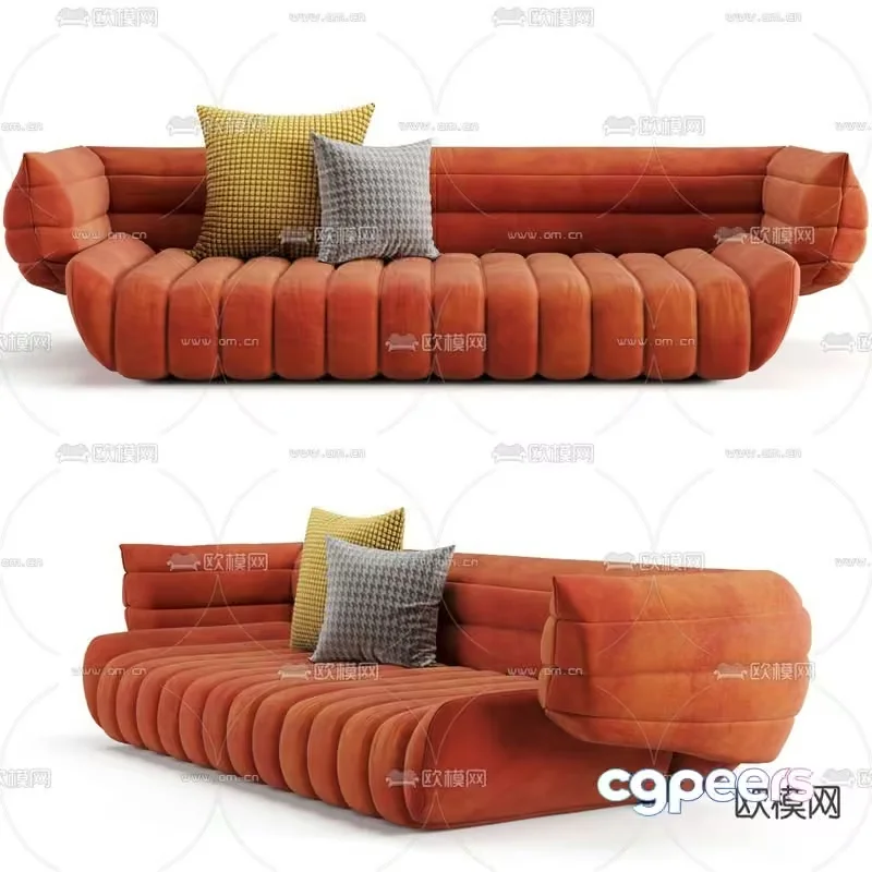 Modern Orange Couch 3D Model – 13331 – VRAY Render