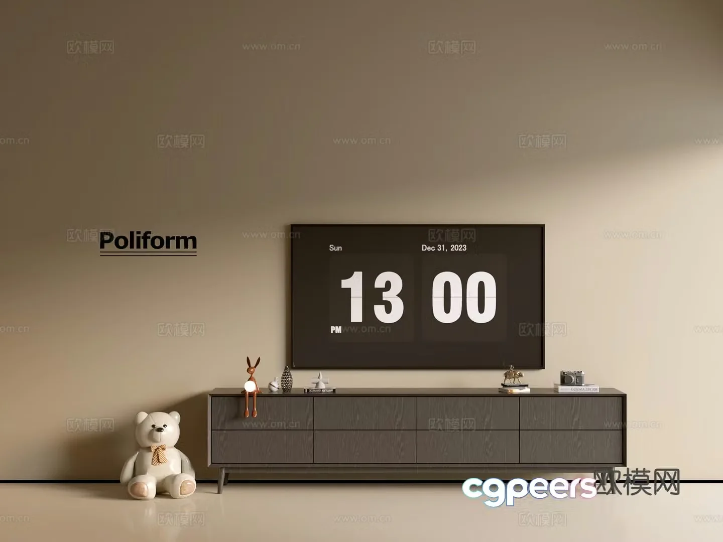 Modern black wood grain TV cabinet simple side cabinet chest of drawers low cabinet whole cabinet side cabinet Yang 3D model