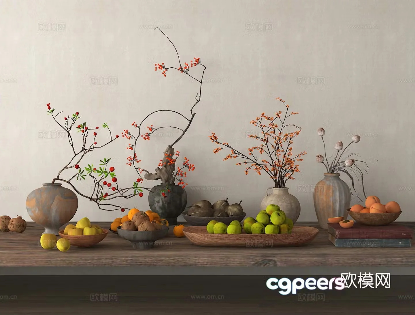 Wabi Lili Flower Art Middle Ages Flower Art New Chinese Flower Art Modern Flower Art Vase Clay Pottery Jars Dry Branches 3D Model