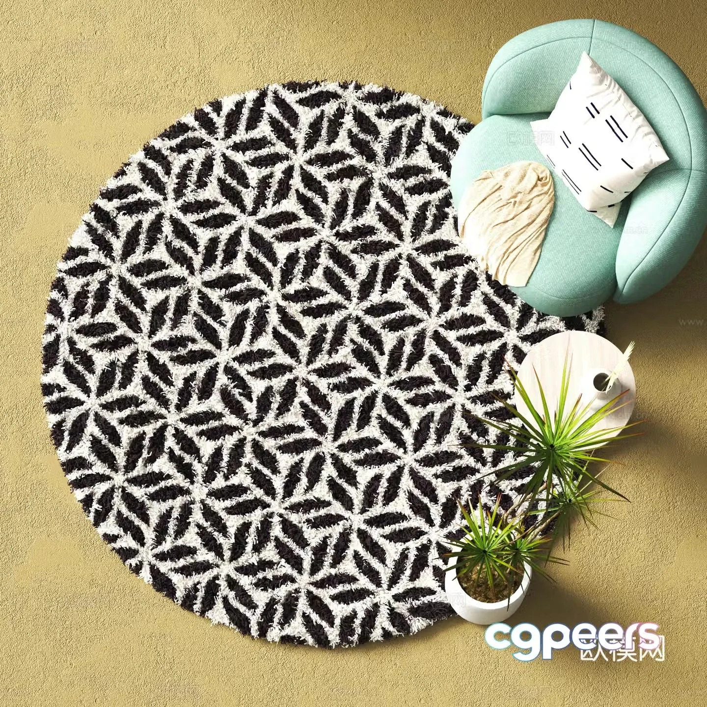 Modern round carpet Plush carpet 3d model