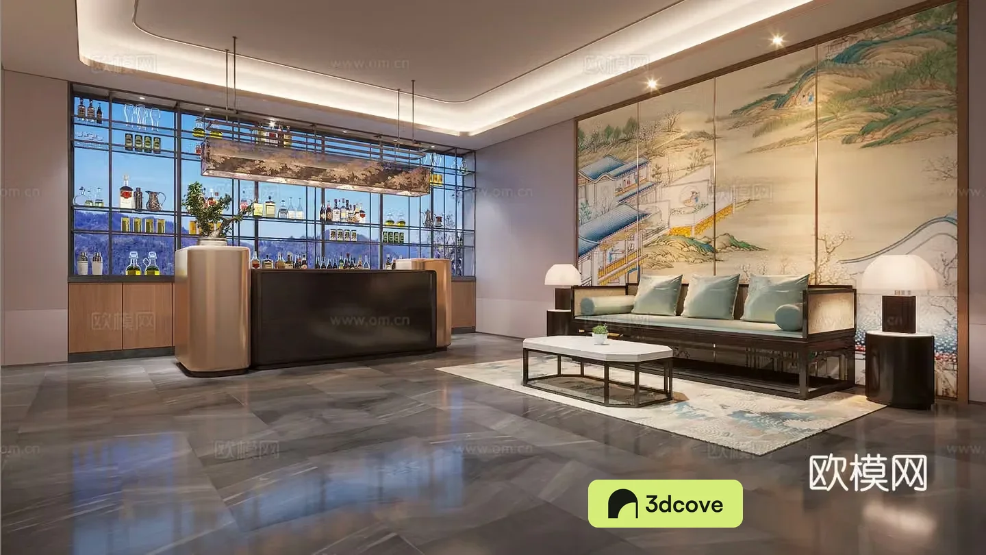 New Chinese-style hotel bar area leisure area