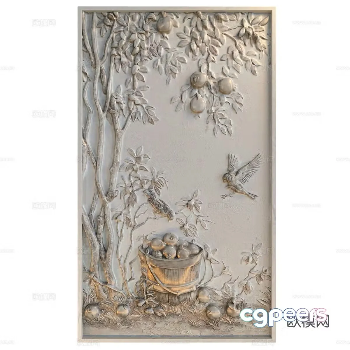 New Chinese style pomegranate tree bas-relief 3D model