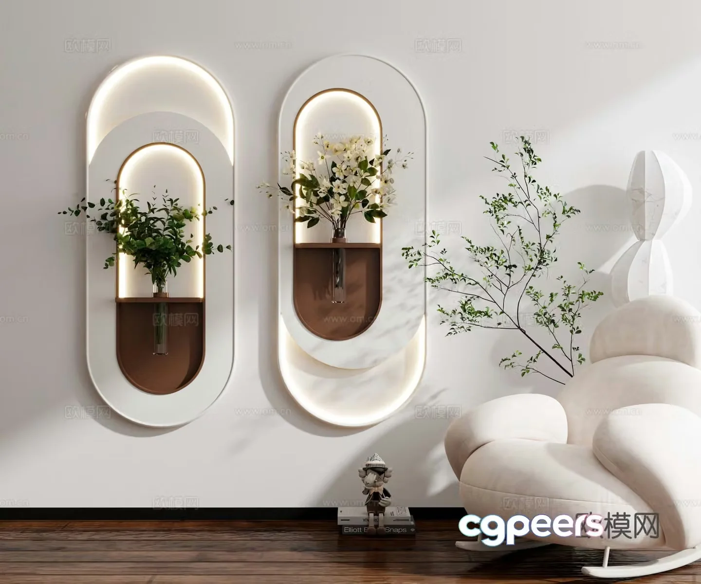 Modern cream style minimalist wasabi style medieval style hanging painting wall decoration decoration painting combination decoration green plant 3D model